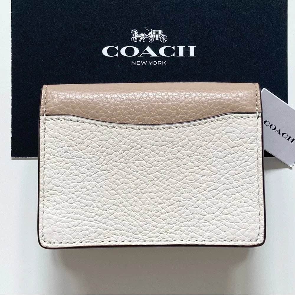 Coach Card Case in Taupe & Chalk Leather Wallet